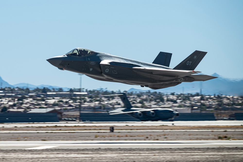 F-35s of the 422nd TES take offs