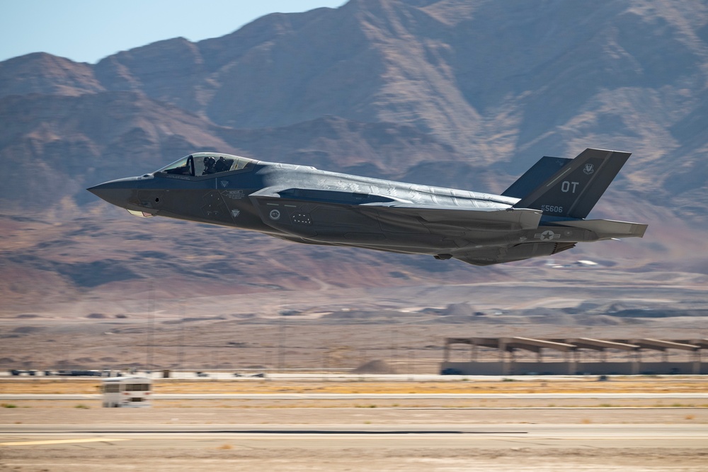 F-35s of the 422nd TES take offs