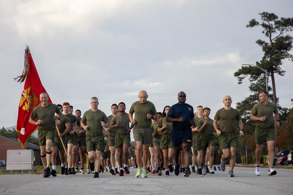 U.S. Marines with 2nd MAW complete final mile of the 249-mile birthday relay run