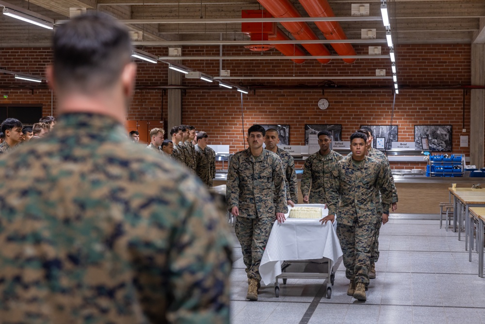 Marine Corps Cake Cutting Ceremony for the Marine Corps 249th Birthday in Finland