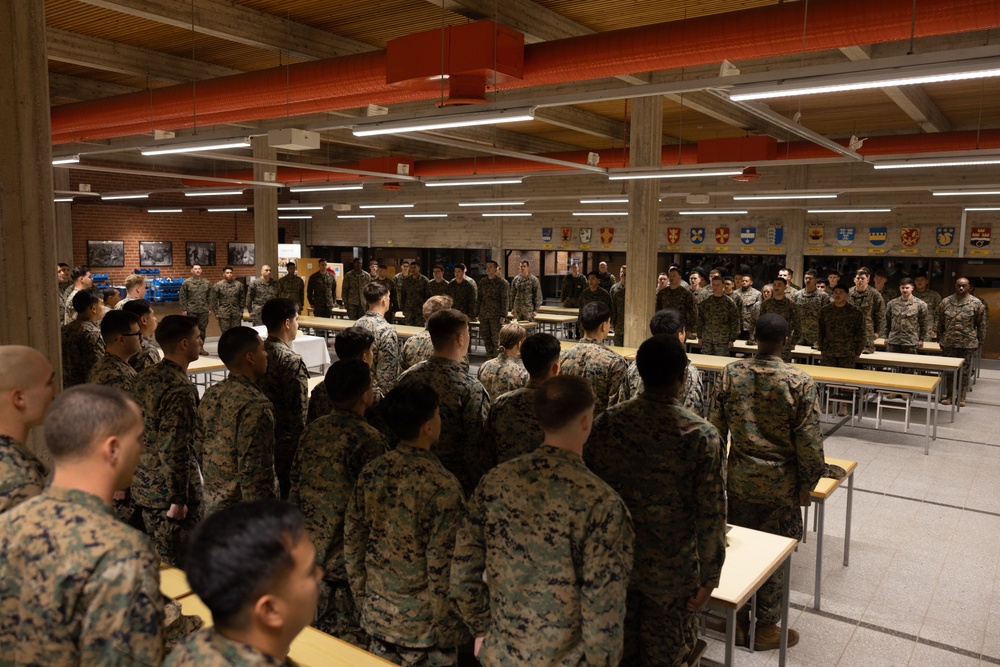 Marine Corps Cake Cutting Ceremony for the Marine Corps 249th Birthday in Finland