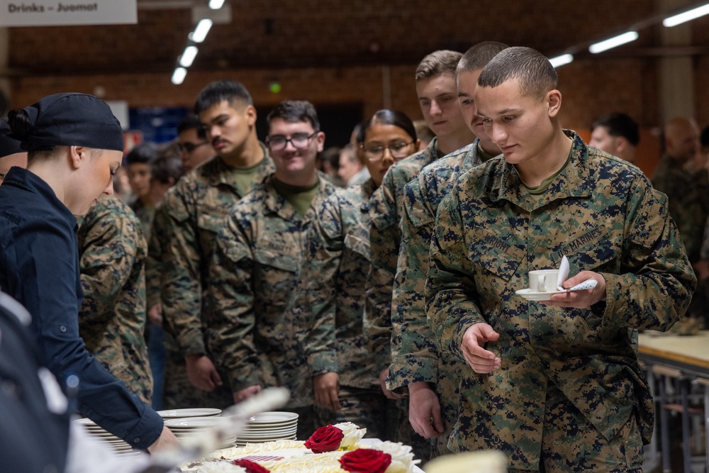 Marine Corps Cake Cutting Ceremony for the Marine Corps 249th Birthday in Finland