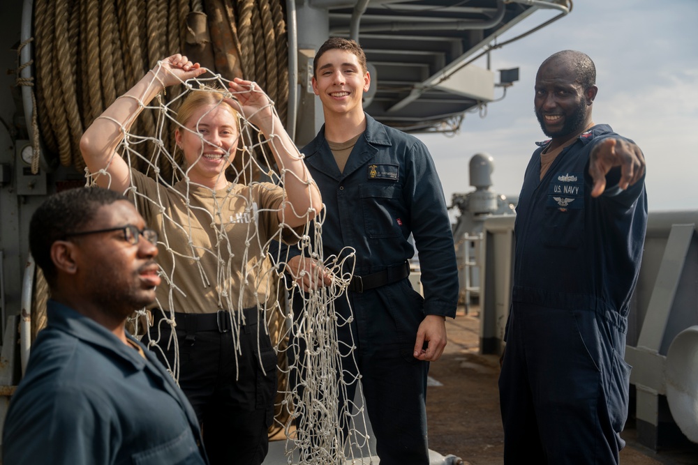 USS Wasp (LHD 1) Sailors Build a Soccer Net for a Community Service Event