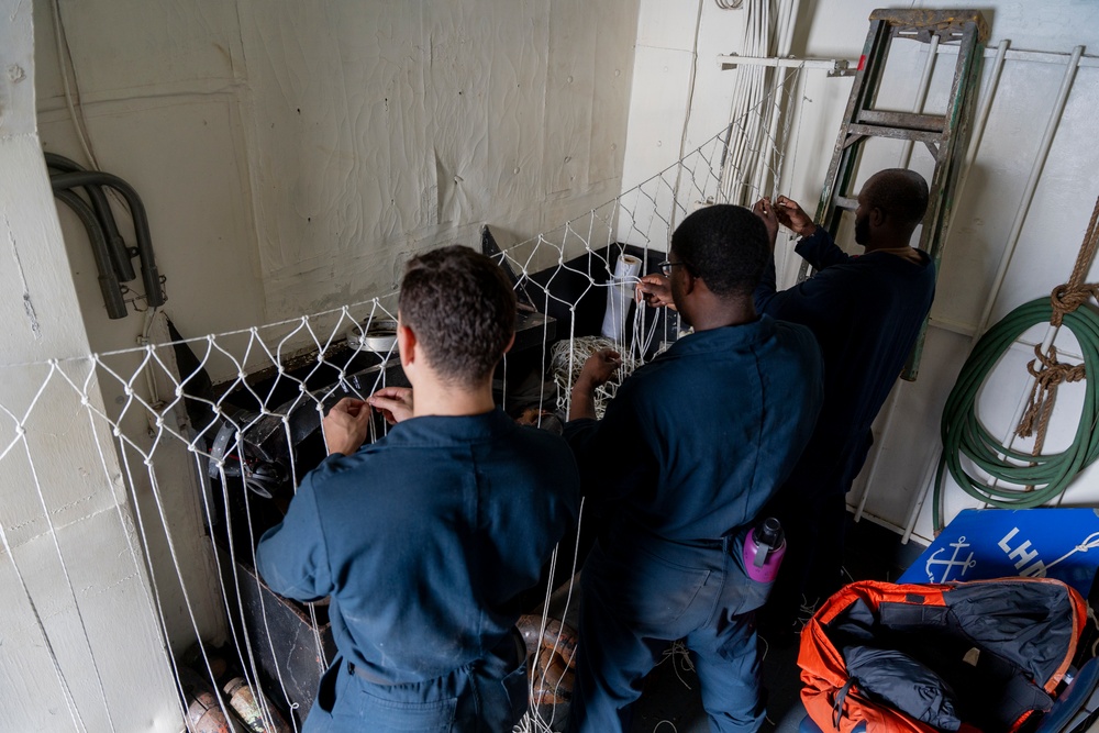 USS Wasp (LHD 1) Sailors Build a Soccer Net for a Community Service Event