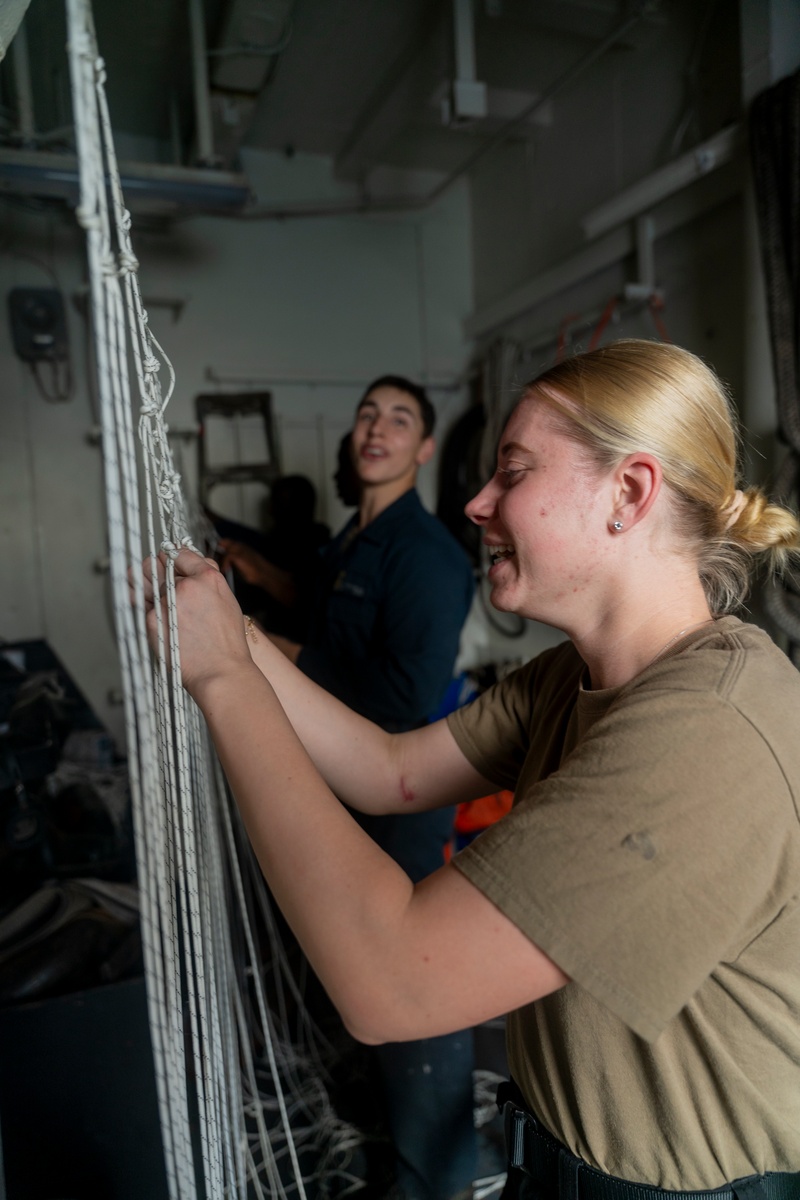 USS Wasp (LHD 1) Sailors Build a Soccer Net for a Community Service Event