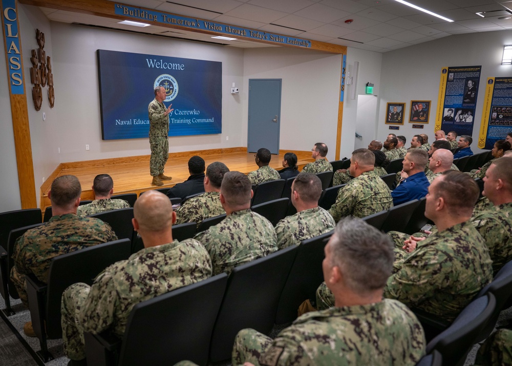 Rear Adm. Jeffrey “Caesar” Czerewko visits Naval Station Newport, R.I.