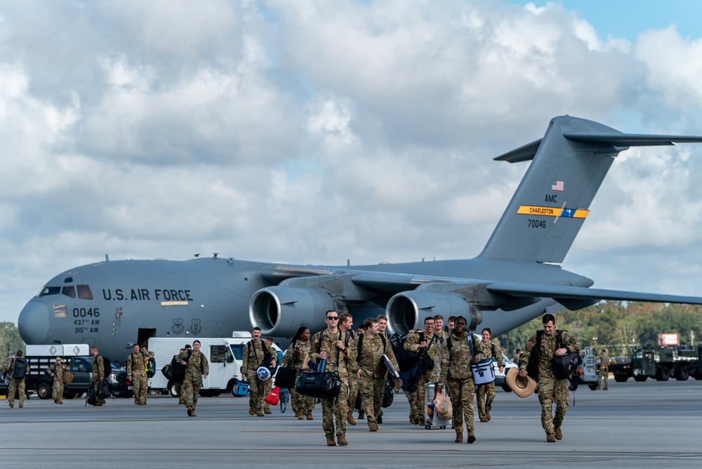 14th AS, 437th AMXS Airmen return home after supporting global mobility mission