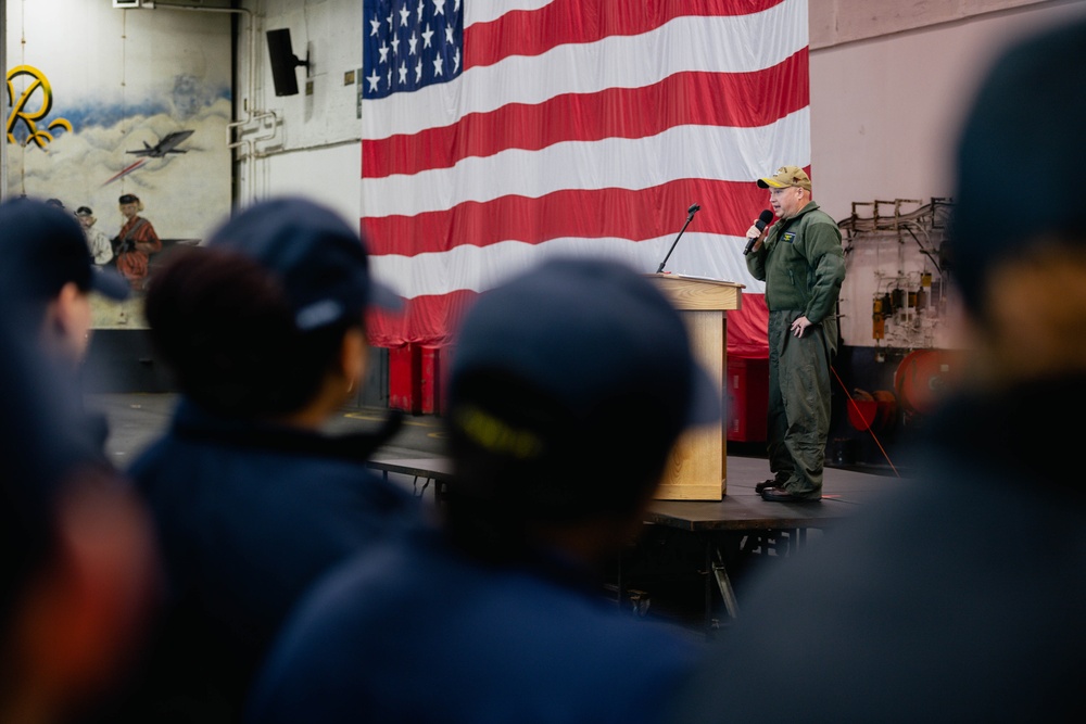 USS Ronald Reagan (CVN 76) hosts an all-hands call