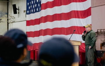 USS Ronald Reagan (CVN 76) hosts an all-hands call