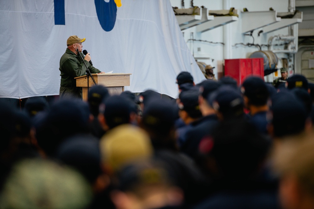 USS Ronald Reagan (CVN 76) hosts an all-hands call