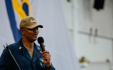 USS Ronald Reagan (CVN 76) hosts an all-hands call