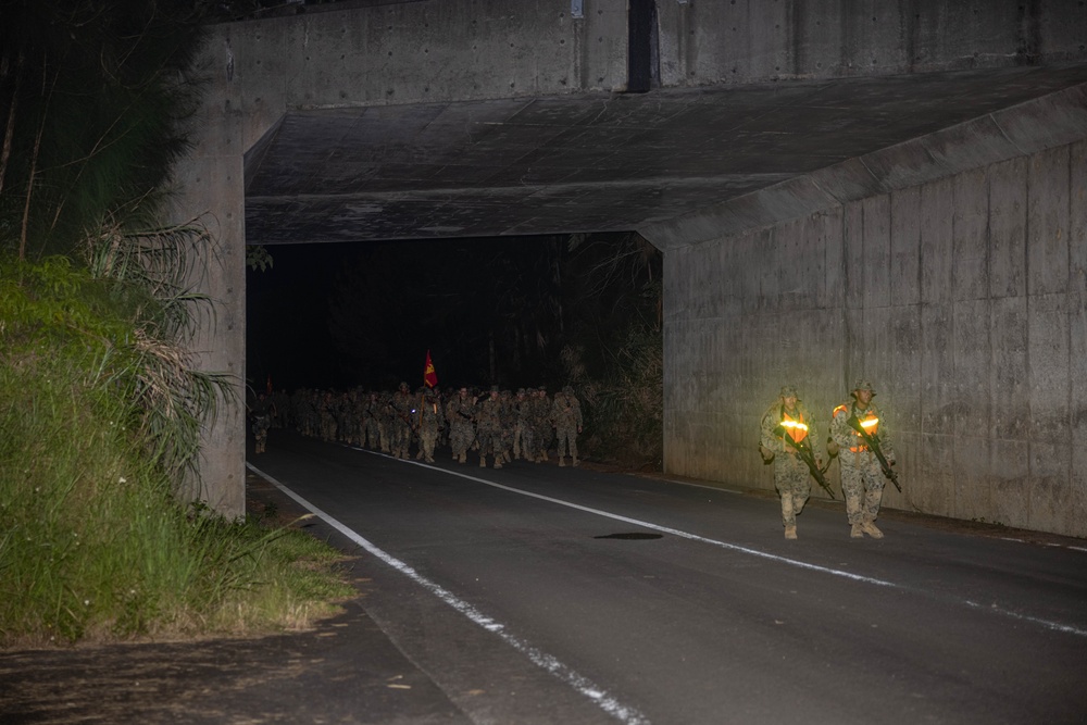 U.S. Marines with 3rd Maintenance Battalion conducts a battalion hike