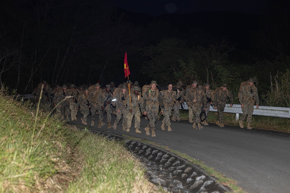 U.S. Marines with 3rd Maintenance Battalion conducts a battalion hike