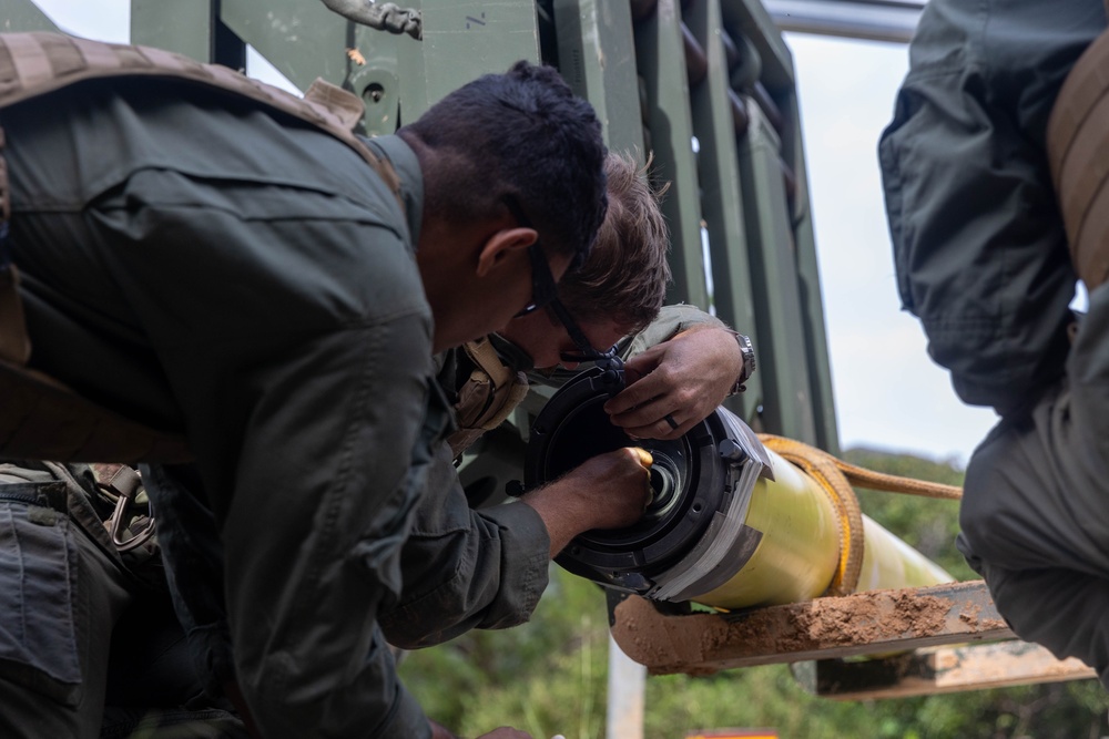 MWSS-172 explosive ordnance disposal technicians test HIMARS missile functionality