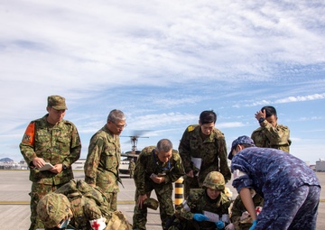 Keen Sword 25: JGSDF and JMSDF members conduct a simulated MEDEVAC