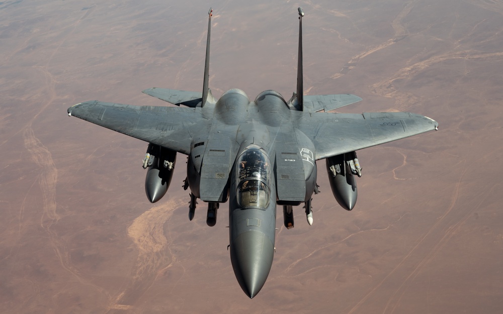 U.S. KC-135 refuels aircraft over CENTCOM