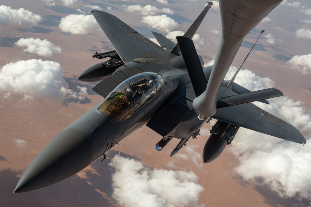 U.S. KC-135 refuels aircraft over CENTCOM