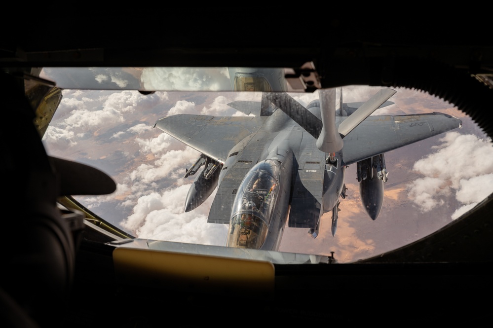 U.S. KC-135 refuels aircraft over CENTCOM