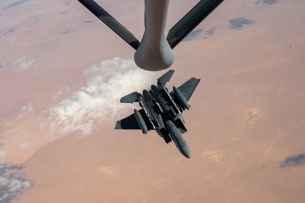 U.S. KC-135 refuels aircraft over CENTCOM