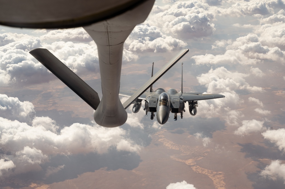 U.S. KC-135 refuels aircraft over CENTCOM