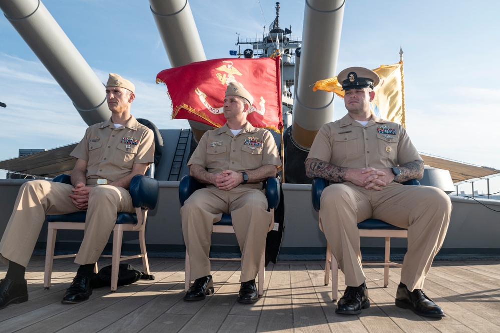 Sailors with USS John Basilone (DDG 122) visit USS New Jersey