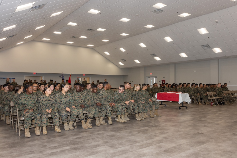 Marines with Ground Supply School celebrate the 249th birthday of the Marine Corps