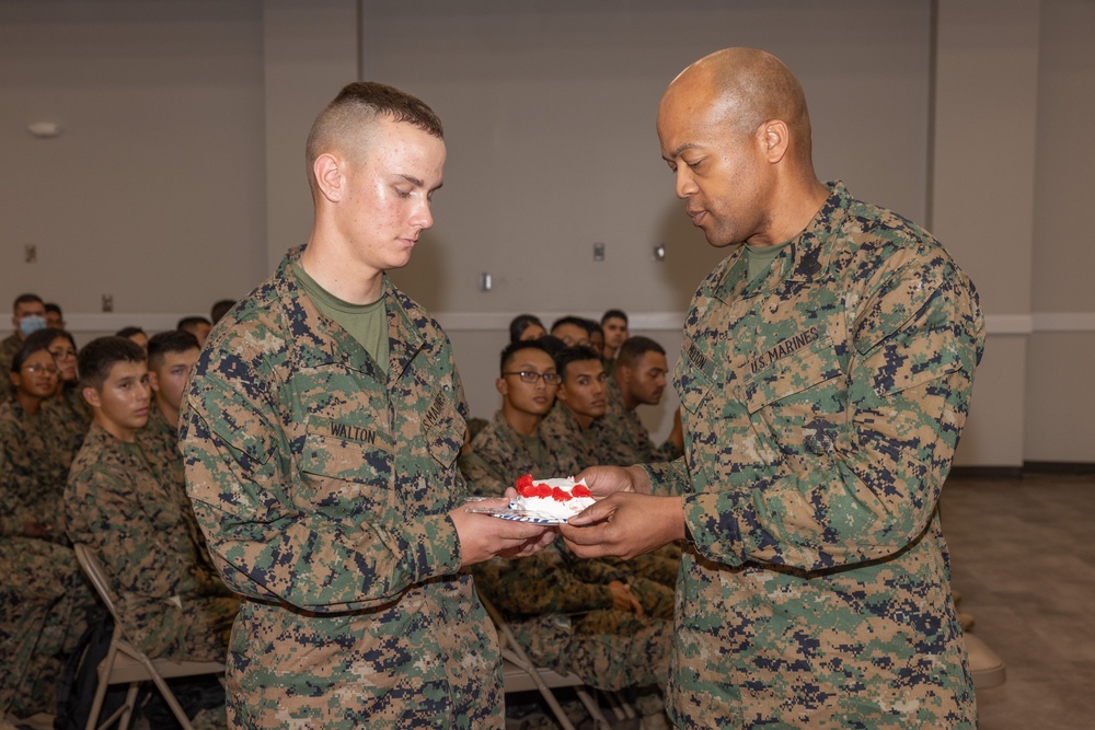 Marines with Ground Supply School celebrate the 249th birthday of the Marine Corps