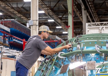 The first C-130J-30 Super Hercules aircraft being built for the U.S. Navy’s E-130J program