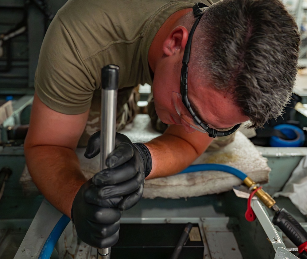 Underfloor repair of an HH-60G Pave Hawk helicopter