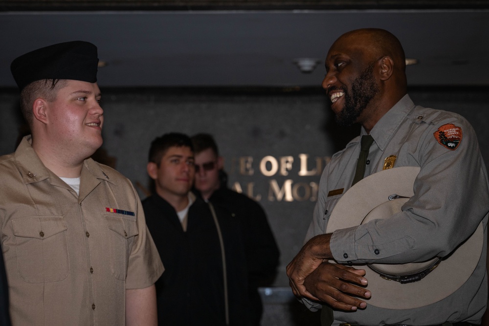 Sailors with USS Basilone DDG 122 Tour Statue of Liberty