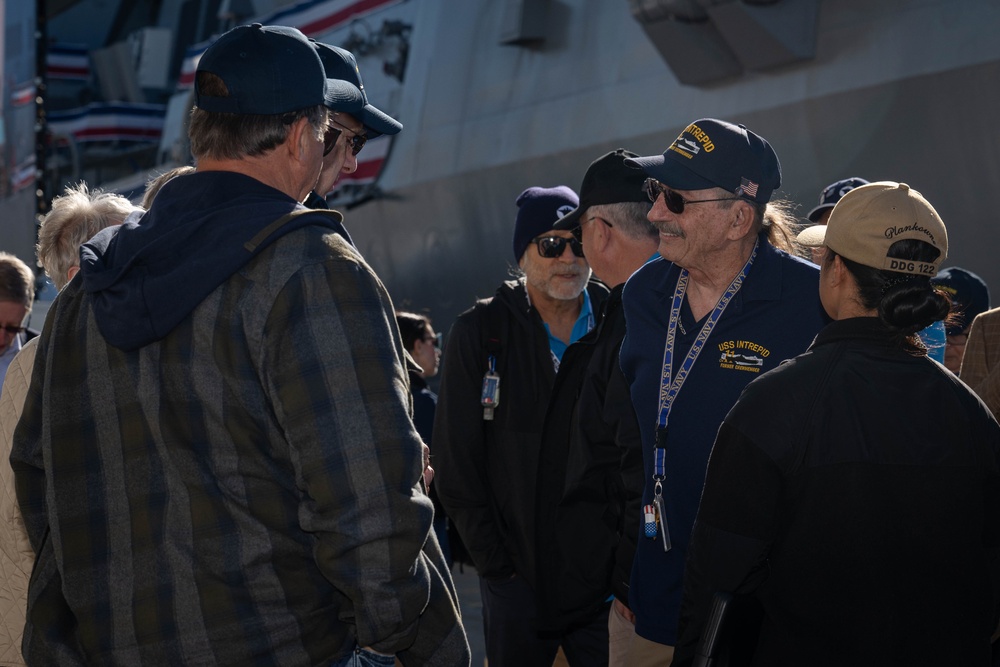 Sailors with USS John Basilone DDG 122 Meet with Retired Service Members of USS Basilone DDE 824