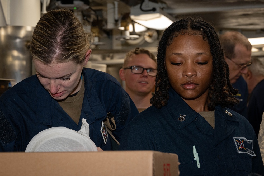 Sailors with USS John Basilone DDG 122 Meet with Retired Service Members of USS Basilone DDE 824