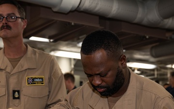 Sailors with USS John Basilone DDG 122 Meet with Retired Service Members of USS Basilone DDE 824