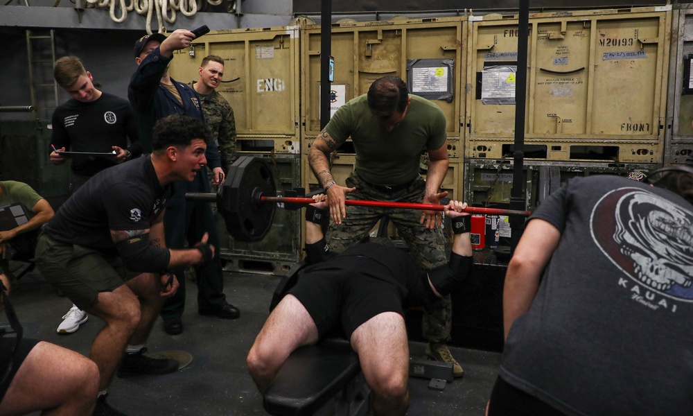 Marines and Sailors with the WSPARG-24th MEU (SOC) Participates in a Lifting Competition Aboard the USS Oak Hill (LSD 51)