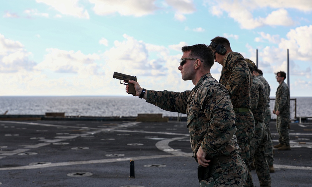 24th MEU (SOC) Conducts Small Arms Qualifications Aboard the USS Oak Hill (LSD 51)