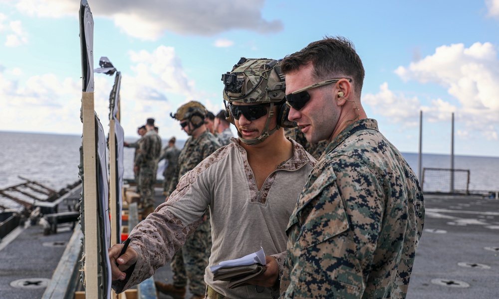 24th MEU (SOC) Conducts Small Arms Qualifications Aboard the USS Oak Hill (LSD 51)