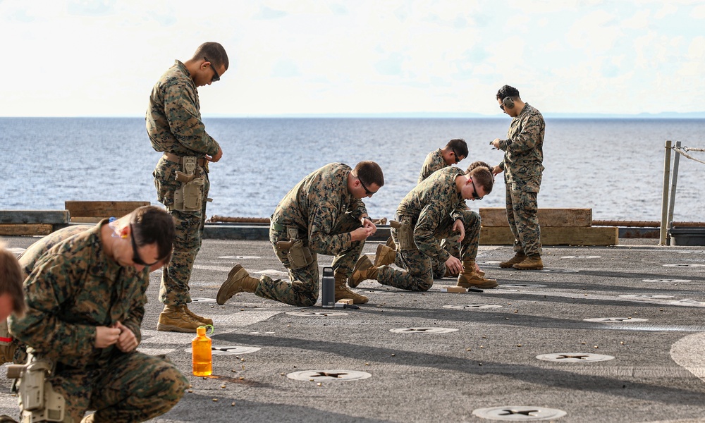 24th MEU (SOC) Conducts Small Arms Qualifications Aboard the USS Oak Hill (LSD 51)