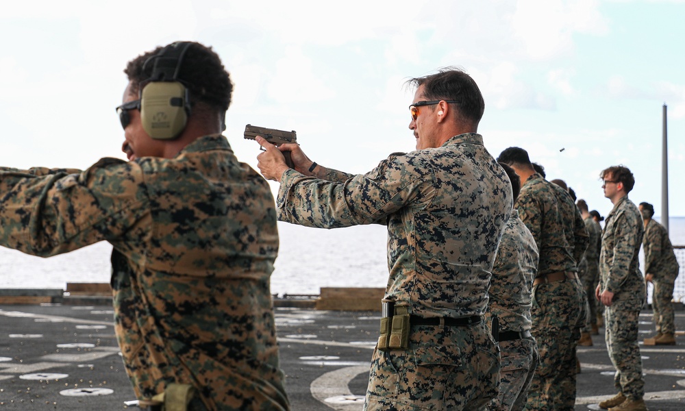 24th MEU (SOC) Conducts Small Arms Qualifications Aboard the USS Oak Hill (LSD 51)