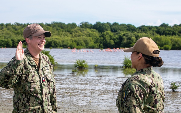 NC1 Clarke Reenlists at Flamingo Cay