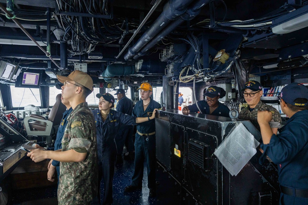 Korea Navy midshipmen conning and helmsman training