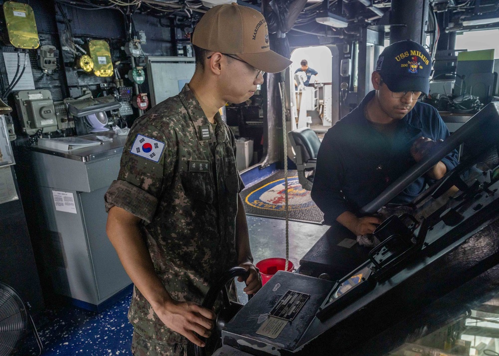 Korea Navy midshipmen helmsman training