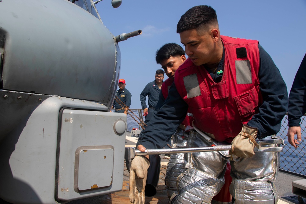 Frank E. Petersen Jr. conducts aircraft firefighting drill