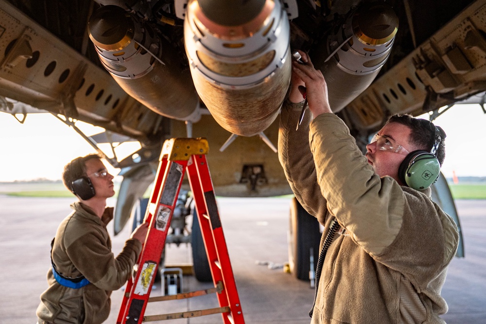 20EBS Airmen Load Weapons in Preparation for BTF 25-1 Mission