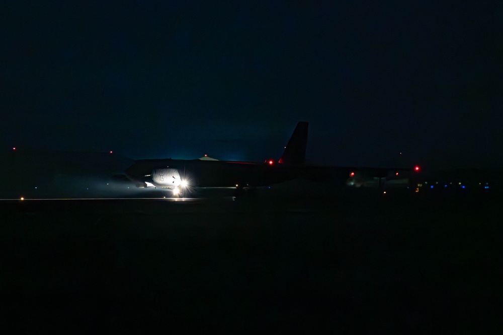 Two B-52s takeoff for Higher Headquarters Directed Mission