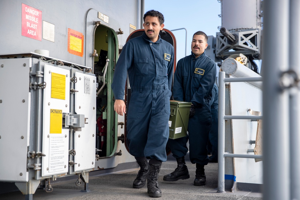 Sailors preform Maintinance onboard USS Tripoli