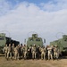 U.S. Soldiers and Romanian soldiers pose in front of HIMARS