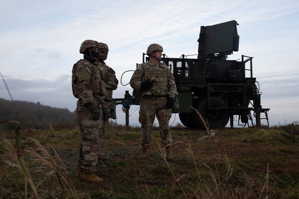 U.S. Soldiers stand in front of a Sentinel radar