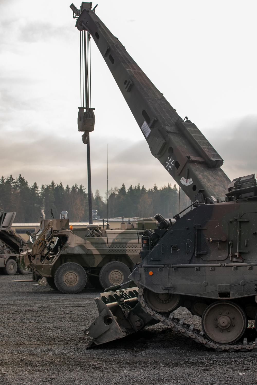 German Army indirect fire systems and support vehicles on display during Exercise Dynamic Front 25