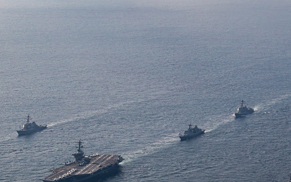 USS George Washington steams in formation with JMSDF, ROK-N during Freedom Edge 2024