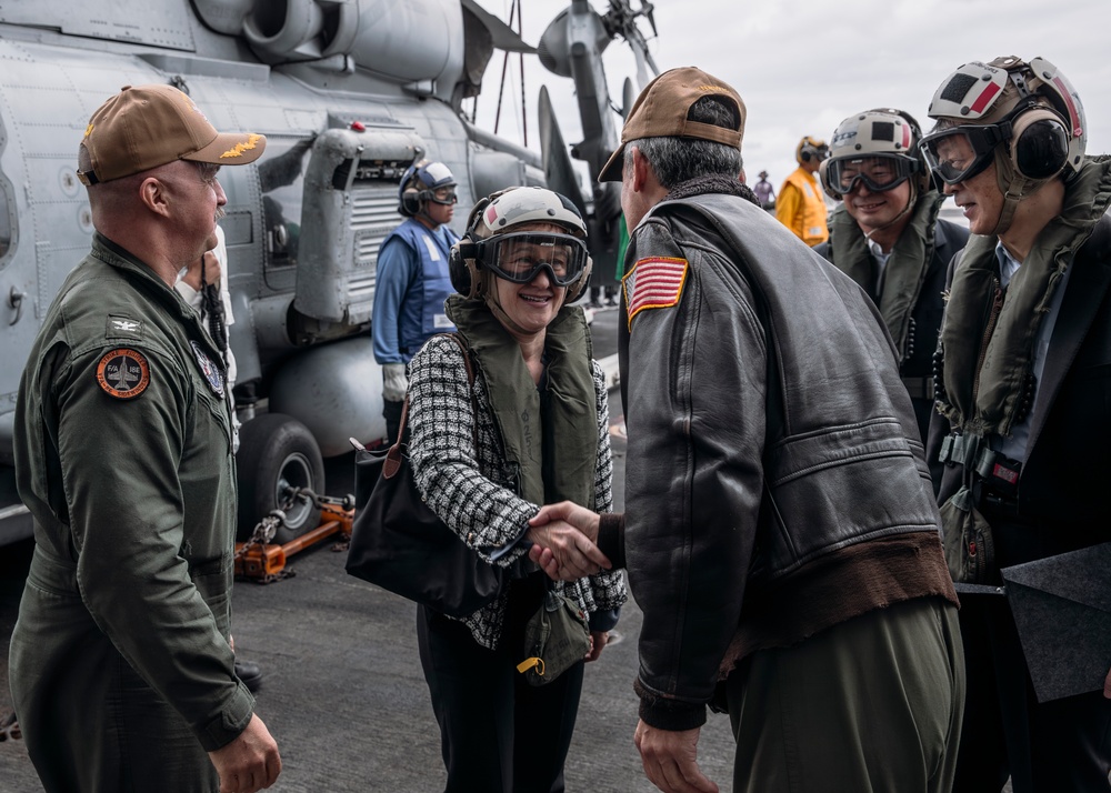 U.S. Embassy to Japan Deputy Chief of Mission, Ministry of Foreign Affairs and Ministry of Defense Officials Embark Aboard USS George Washington